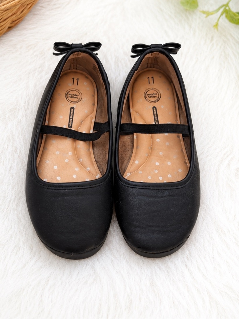 Wonder Nation Toddler Girls Black Ballet Flats Mary Janes Size 11 Memory Foam